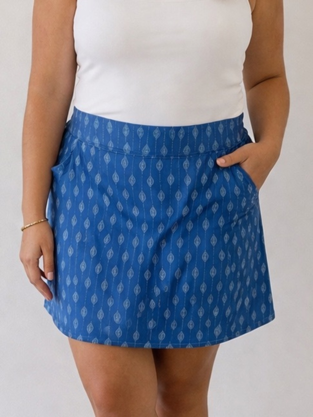 NWOT Duluth Nora Blue Geometric Print‎ Skort Pockets Stretch XXL Pull On Casual